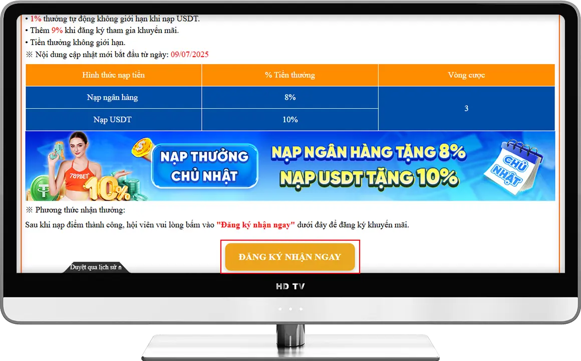 Bước 2: Bấm vào biểu tượng "đăng ký nhận ngay”